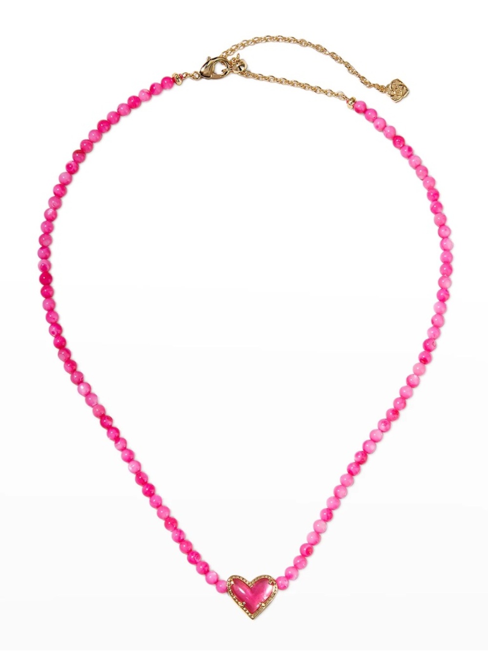 NWOT Kendra Scott Gemstone Heart Beaded Pendant Necklace in Pink - Picture 2 of 10